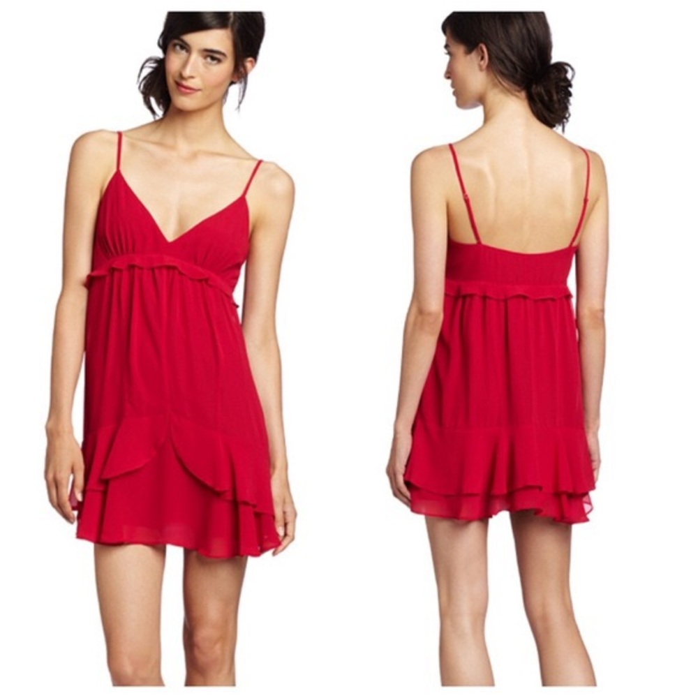 BCBGeneration Flounce Slip Red Ruby Cocktail Dress - Picture 1 of 6